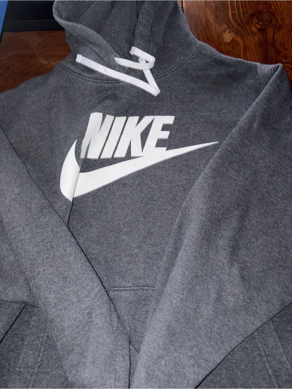 Nike Men's Charcoal Gray Crewneck Hoodie with White Logo
